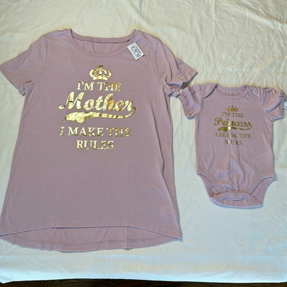 NEW WITH TAGS! Mother and Daughter matching shirt and onesie. Medium shirt 3-6